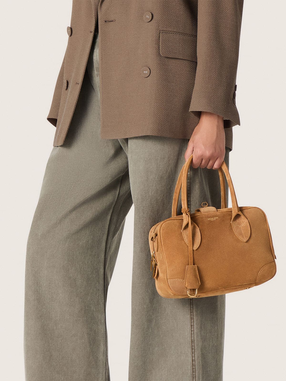 Golden Goose - Vita Bag en daim camel et d&eacute;tails or in 