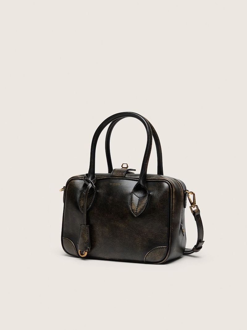Golden Goose - Vita Bag in black distressed leather with gold details in 