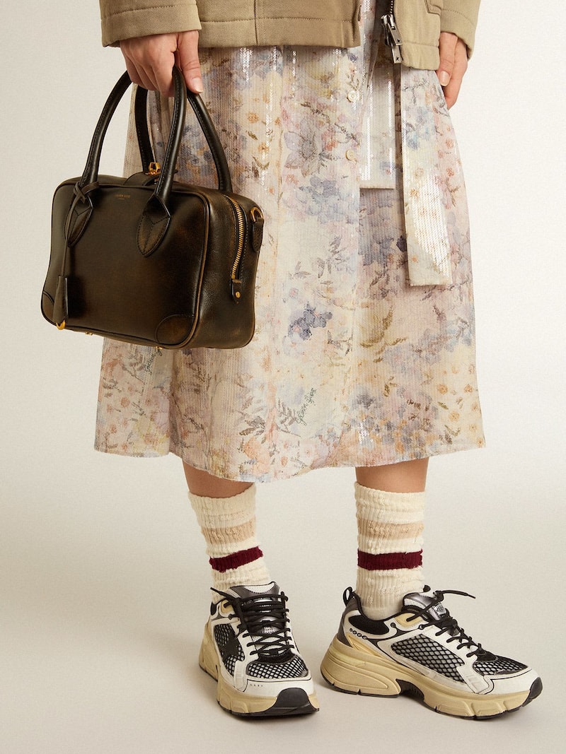 Golden Goose - Vita Bag in black distressed leather with gold details in 