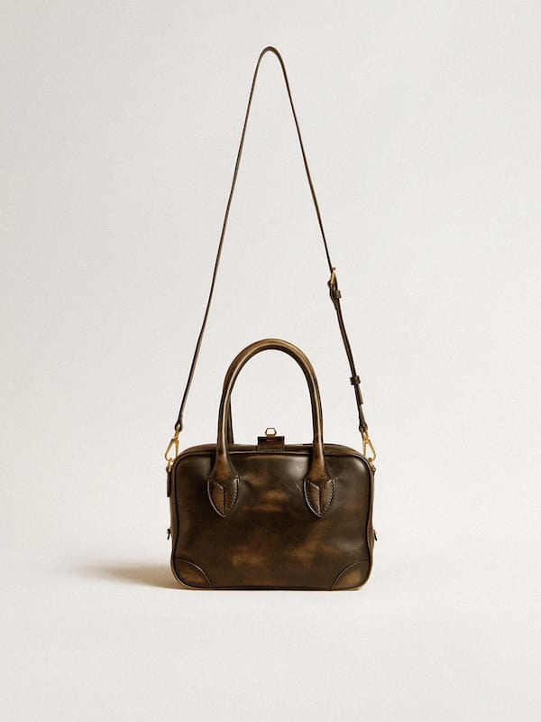 Golden Goose - Vita Bag in black distressed leather with gold details in 