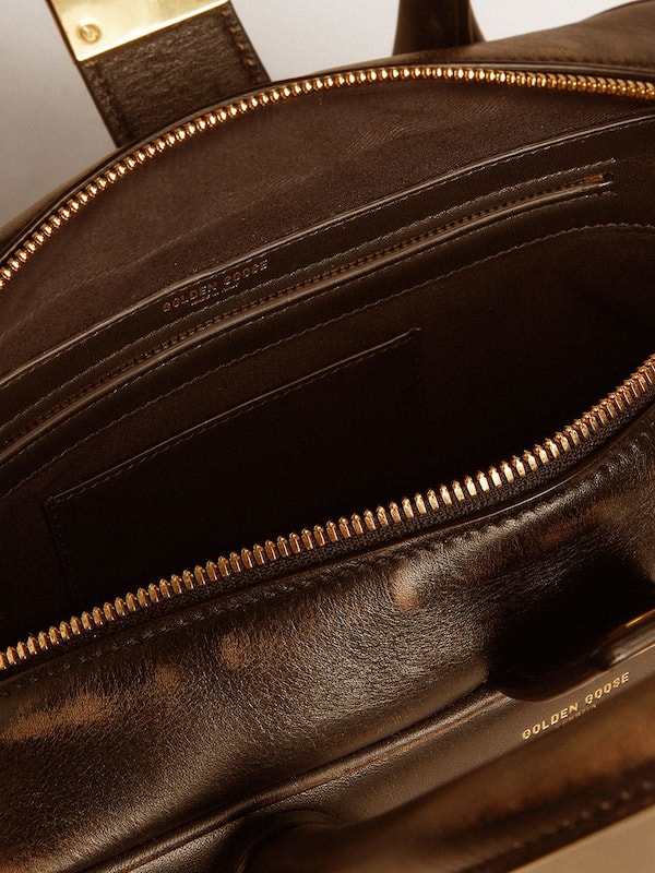 Golden Goose - Vita Bag in black distressed leather with gold details in 