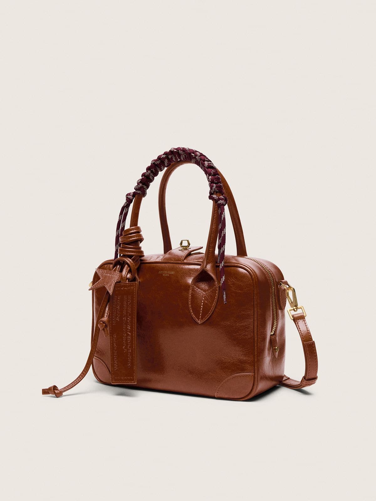 Golden Goose - Sac Vita en cuir marron clair avec charms et anse tress&eacute;e in 