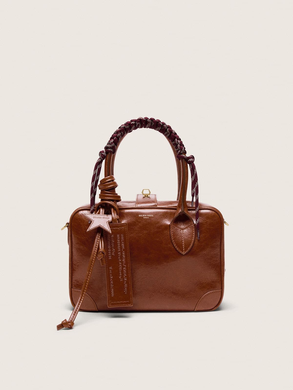 Golden Goose - Sac Vita en cuir marron clair avec charms et anse tress&eacute;e in 