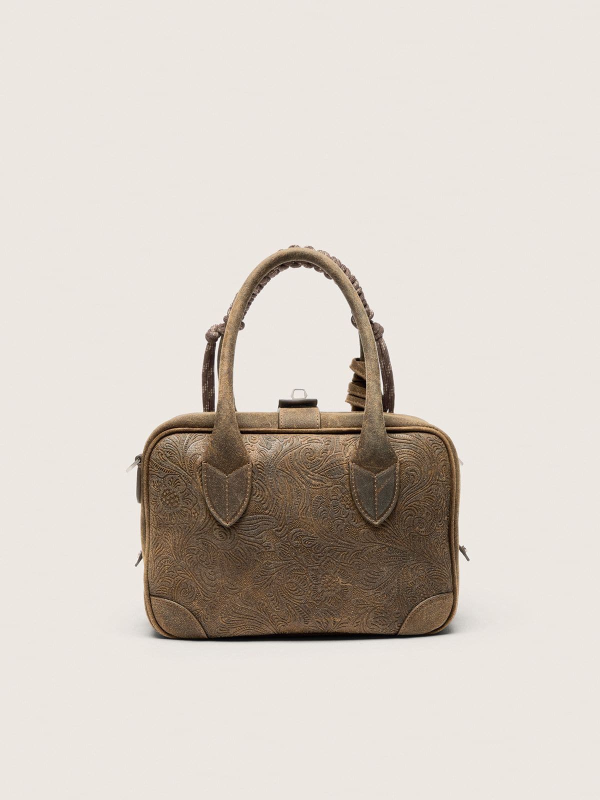 Golden Goose - Vita Bag in pelle scamosciata verde militare con motivo floreale in rilievo e dettagli argento in 
