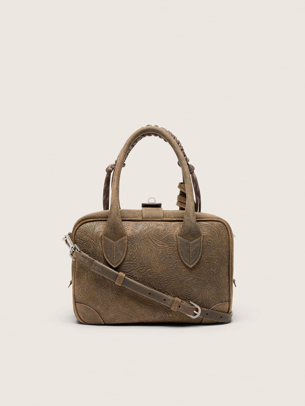Golden Goose - Vita Bag in pelle scamosciata verde militare con motivo floreale in rilievo e dettagli argento in 