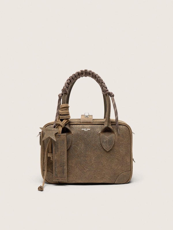 Golden Goose Vita Bag in military-green suede with raised floral motif and silver details Vita Bag green woman