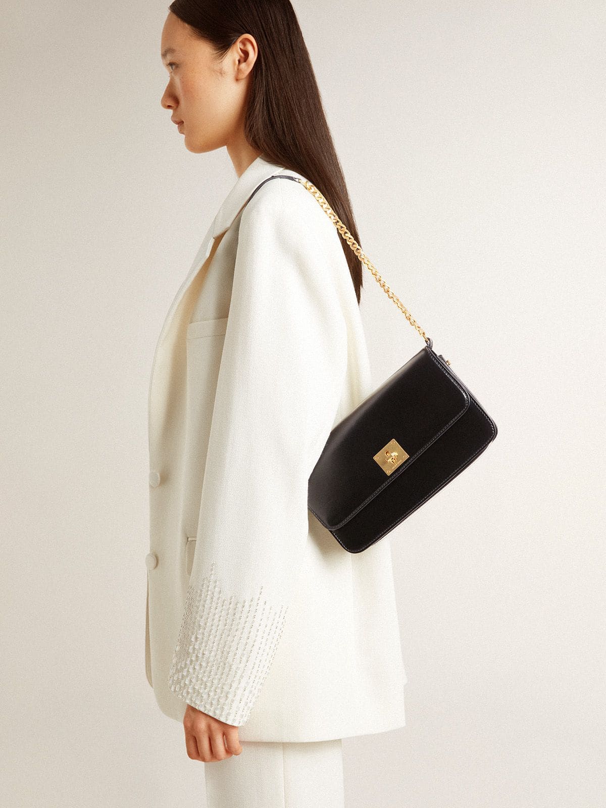 Golden Goose - Gioia Bag in black boarded leather with gold details in 