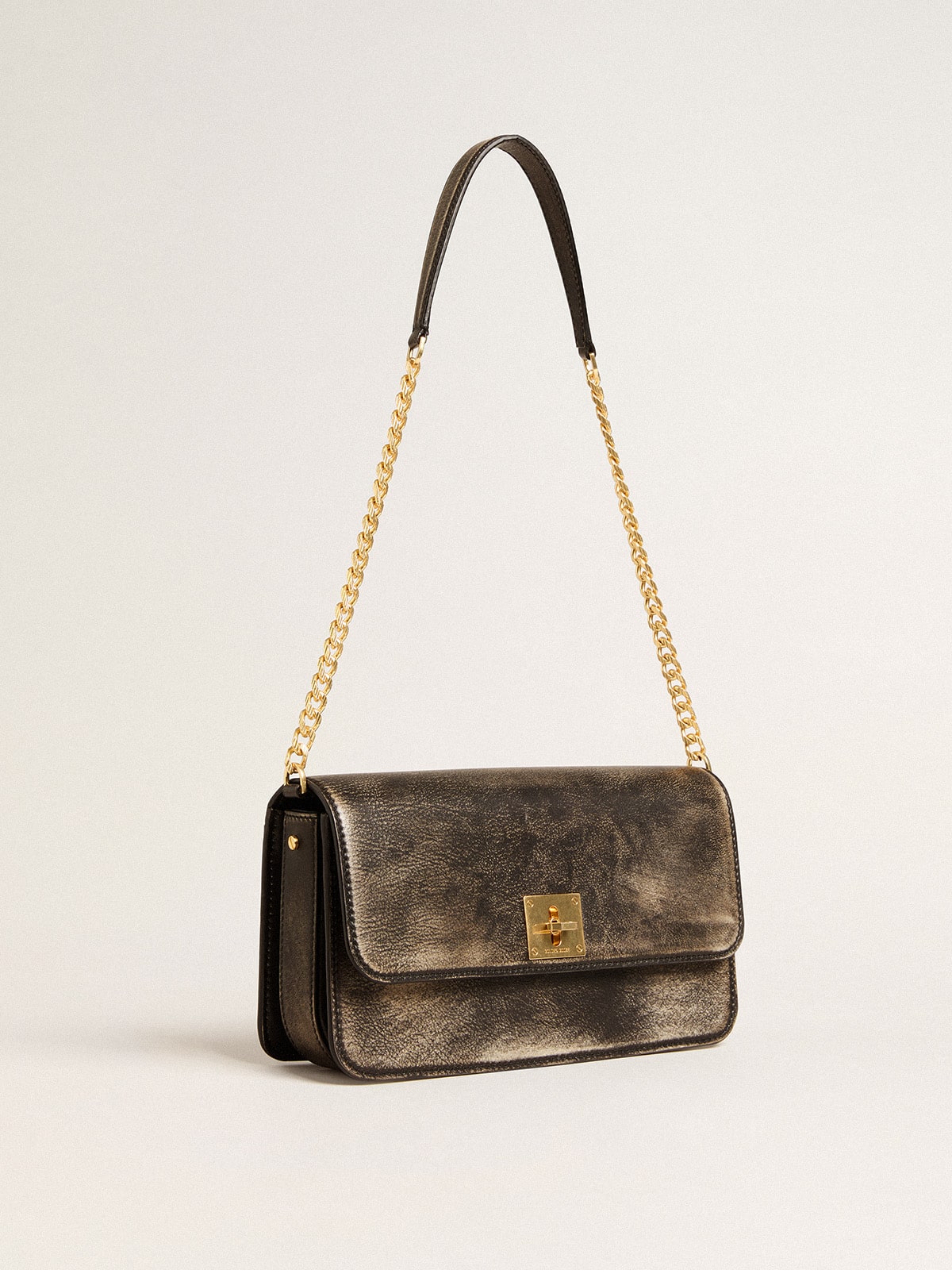 Gioia Bag in black vintage leather with gold details