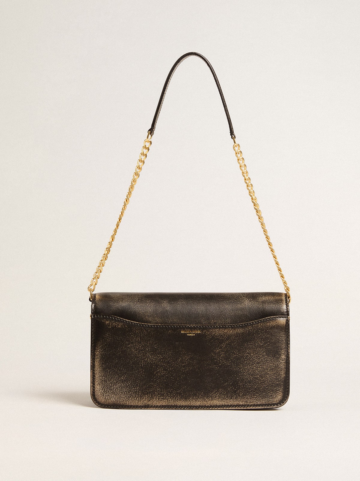 Golden Goose - Gioia Bag in black vintage leather with gold details in 