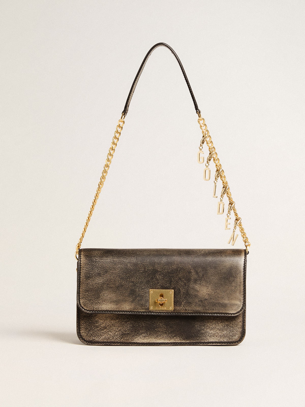 Gioia Bag in black vintage leather with gold details | Golden Goose