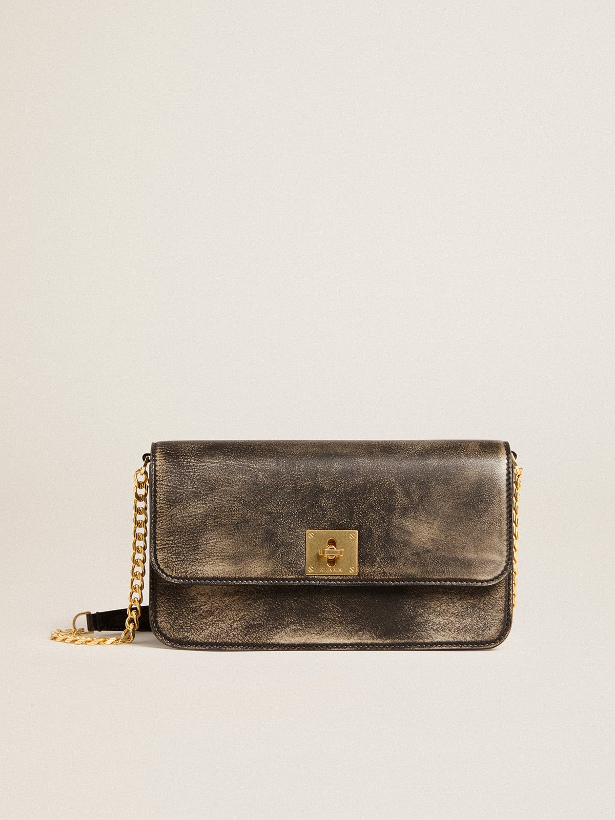 Golden Goose - Gioia Bag in black vintage leather with gold details in 