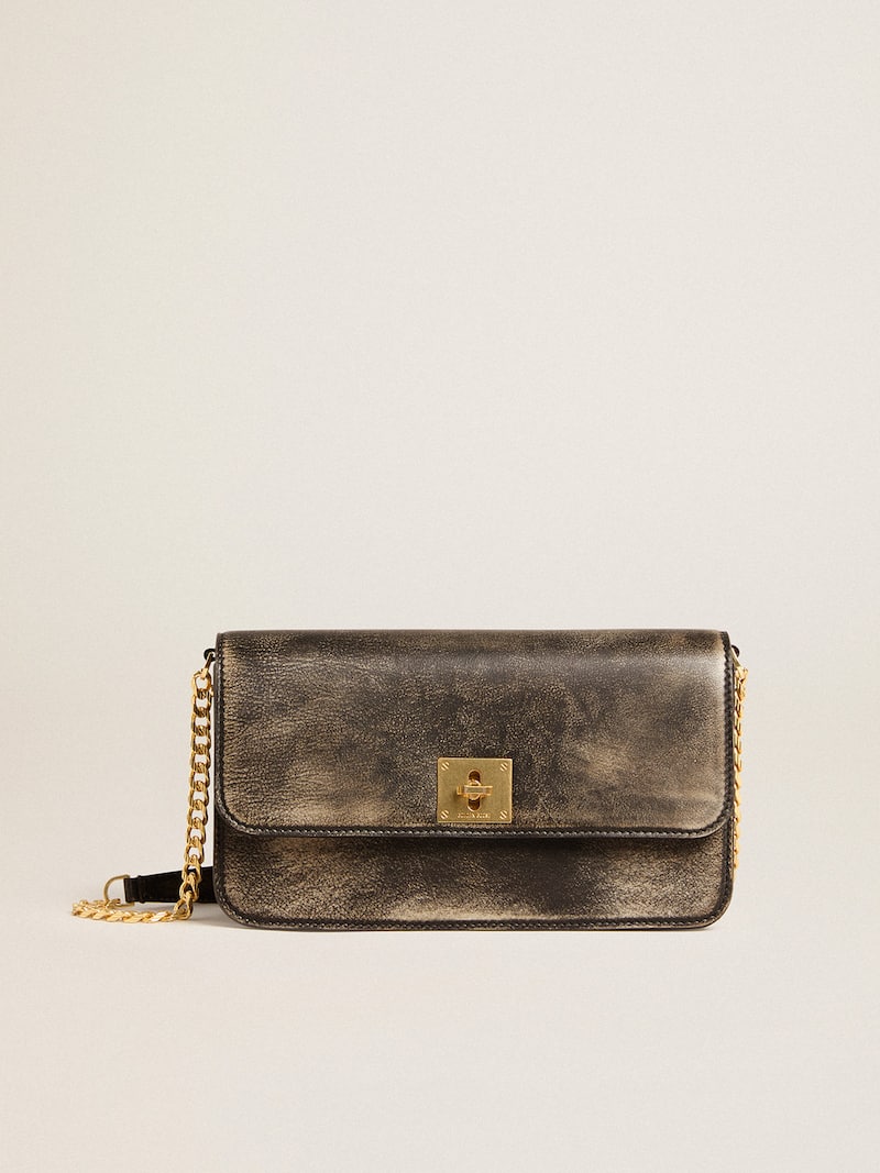 Gioia Bag in black vintage leather with gold details