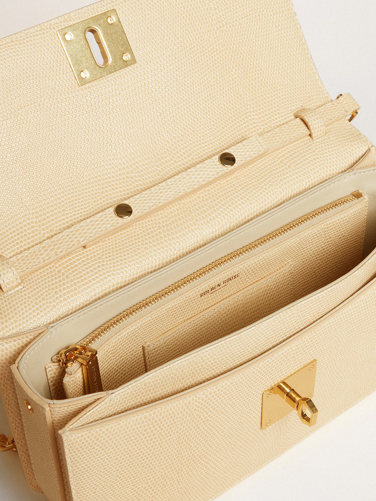 Gioia Bag in vanilla-colored sheepskin leather with gold