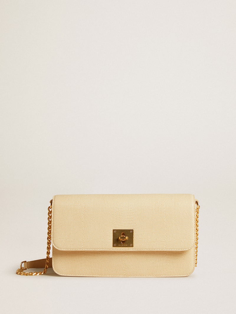 Gioia Bag in vanilla-colored sheepskin leather with gold details