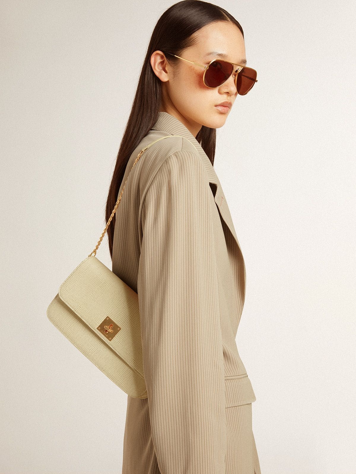 Golden Goose - Gioia Bag in mineral-gray sheepskin leather with gold details in 