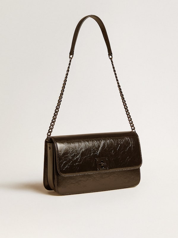 Gioia Bag in black glossy leather with metal details