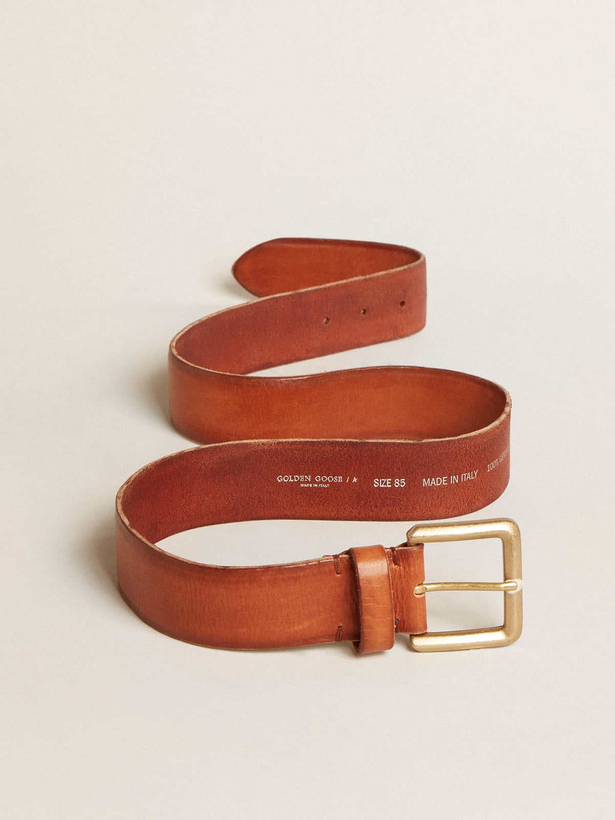 Golden Goose - Belt in tan-colored washed leather with raised print in 