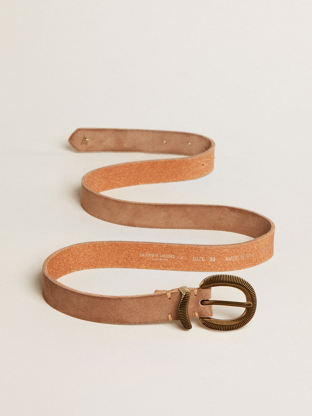 Golden Goose - Ash-colored nubuck leather belt with gold buckle in 