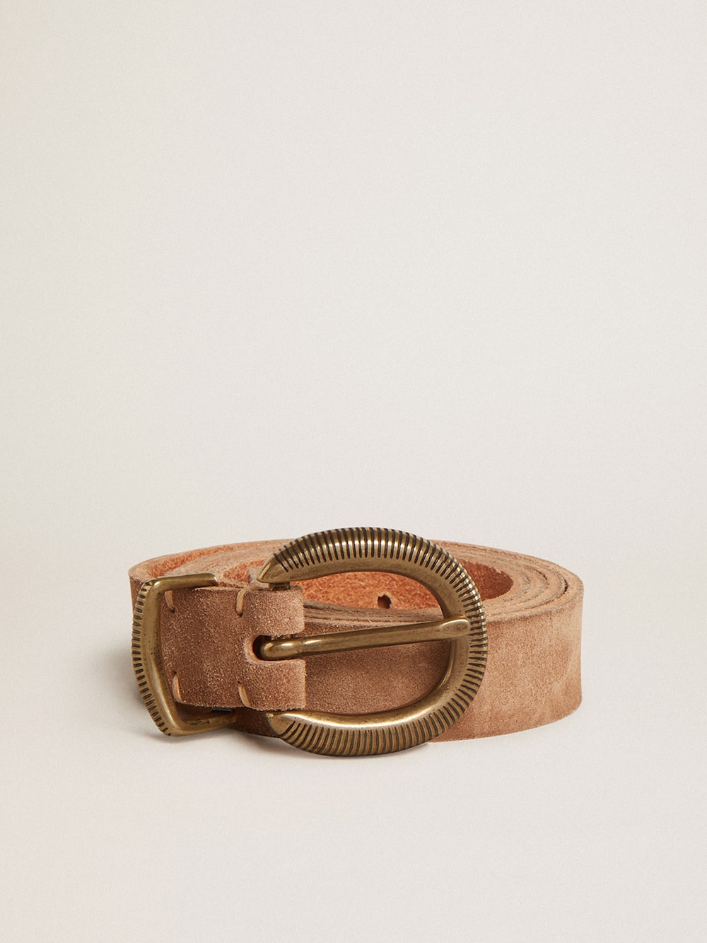 Golden Goose - Ash-colored nubuck leather belt with gold buckle in 