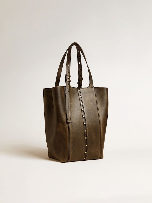 Golden Goose - 24/7 Bag North South in black distressed leather with adjustable handles in 