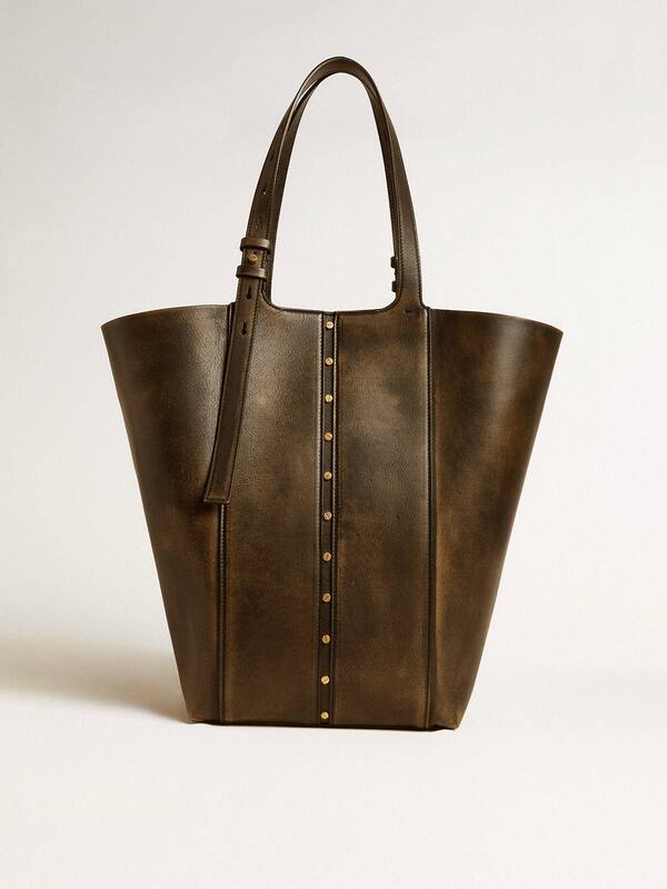 Golden Goose - 24/7 Bag North South in black distressed leather with adjustable handles in 