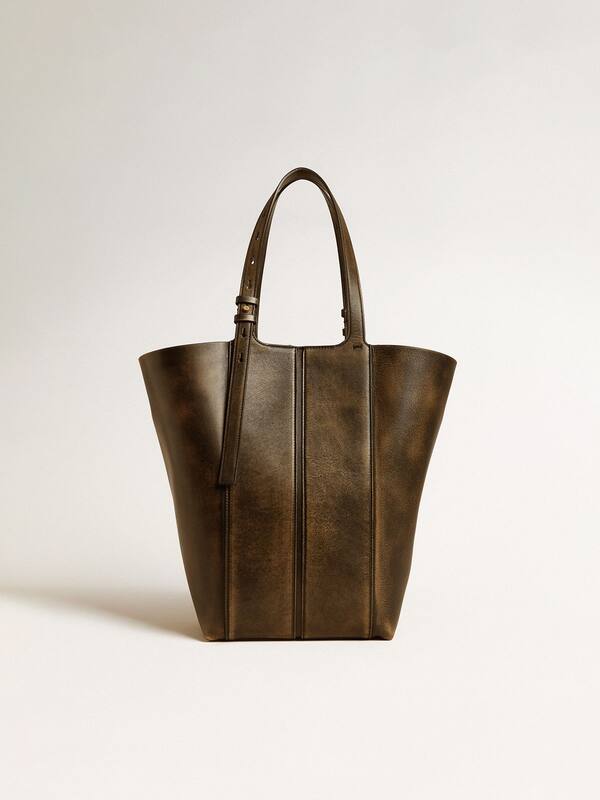 Golden Goose - 24/7 Bag North South in black distressed leather with adjustable handles in 
