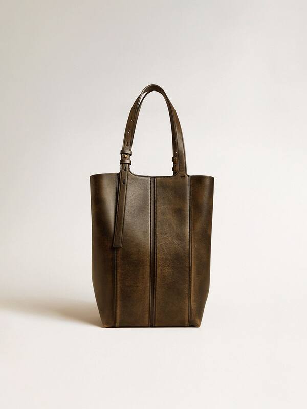 Golden Goose - 24/7 Bag North South in black distressed leather with adjustable handles in 