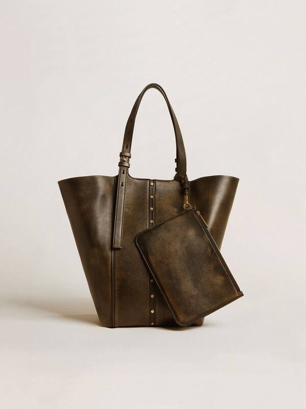 Golden Goose - 24/7 Bag North South in black distressed leather with adjustable handles in 