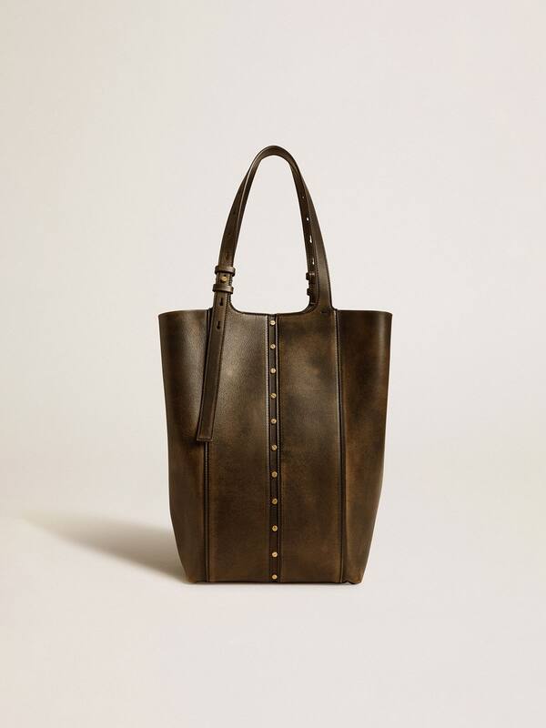 Golden Goose - 24/7 Bag North South in black distressed leather with adjustable handles in 