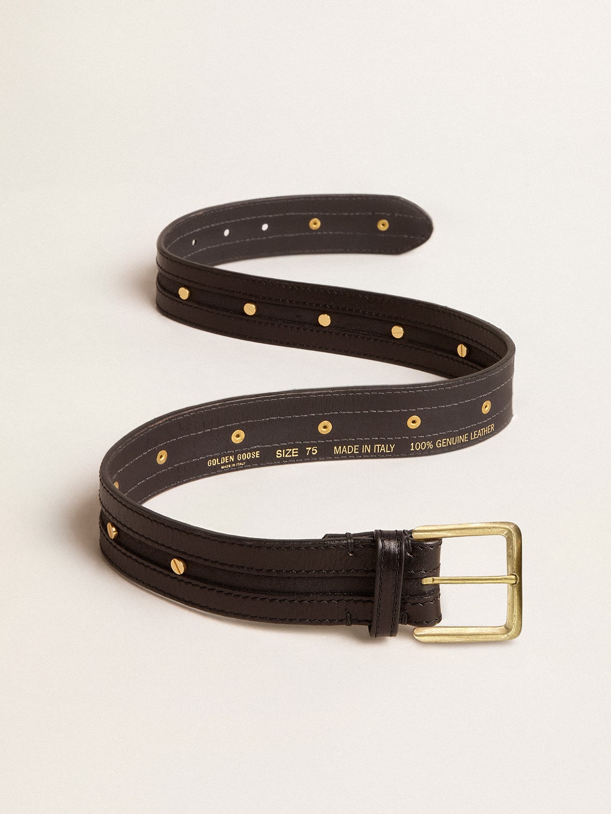 Golden Goose - Women’s black belt in washed leather with gold studs in 