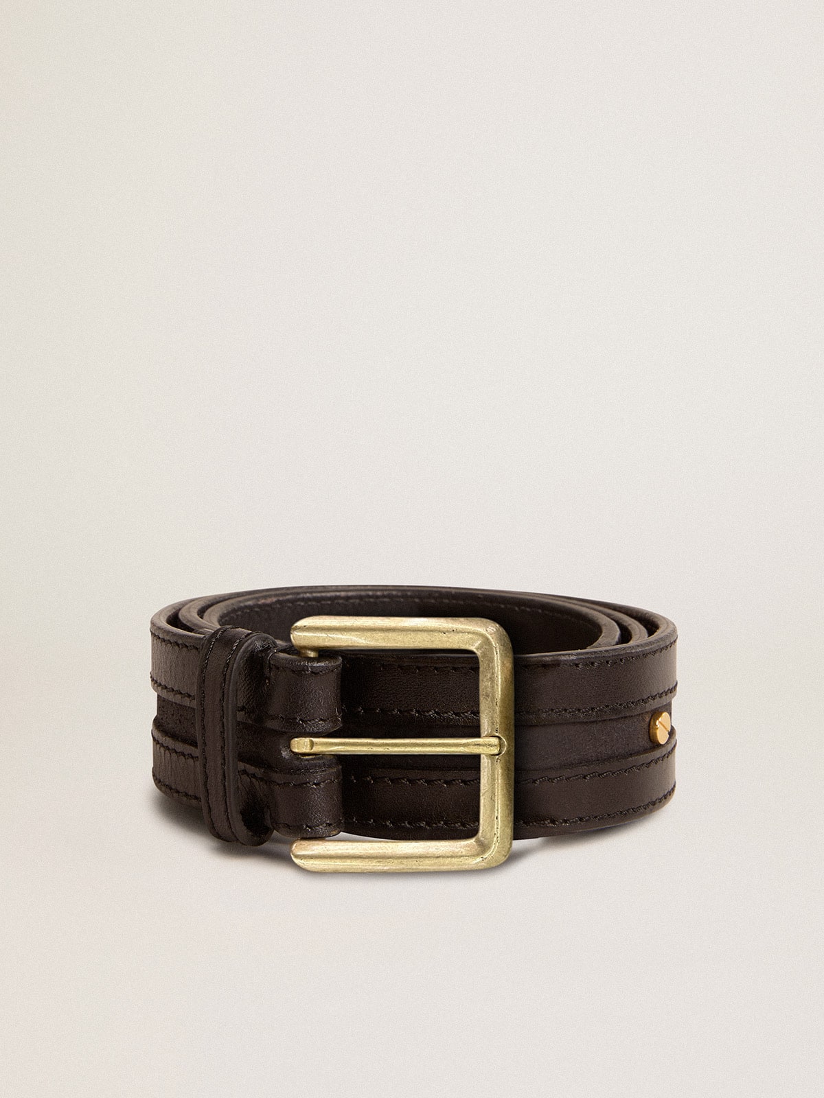 Golden Goose - Women’s black belt in washed leather with gold studs in 