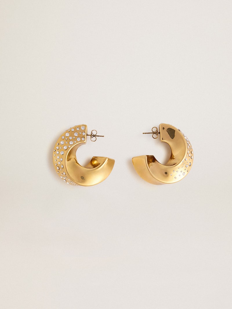 Gold hoop earrings with crystals 