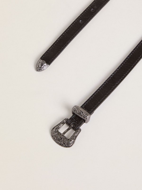 Golden Goose - Black leather belt with silver buckle in 