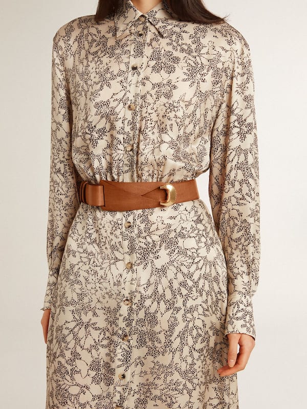 Golden Goose - Brown leather belt with semi-circular gold buckle in 