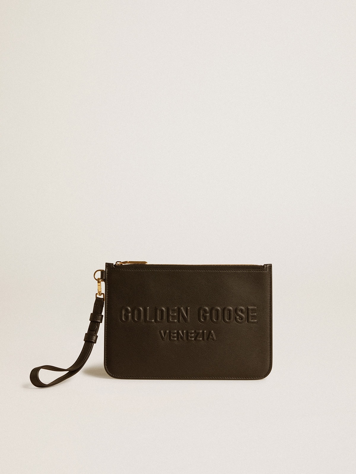 Golden Goose - Pouch in black leather with raised logo in 