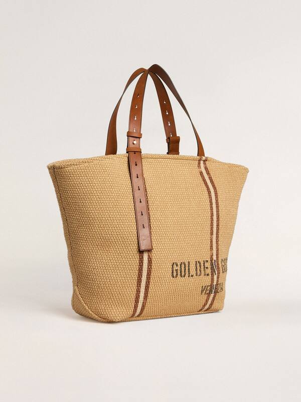 Golden Goose - 24.7 tote bag in natural raffia and brown leather with gold metallic details in 
