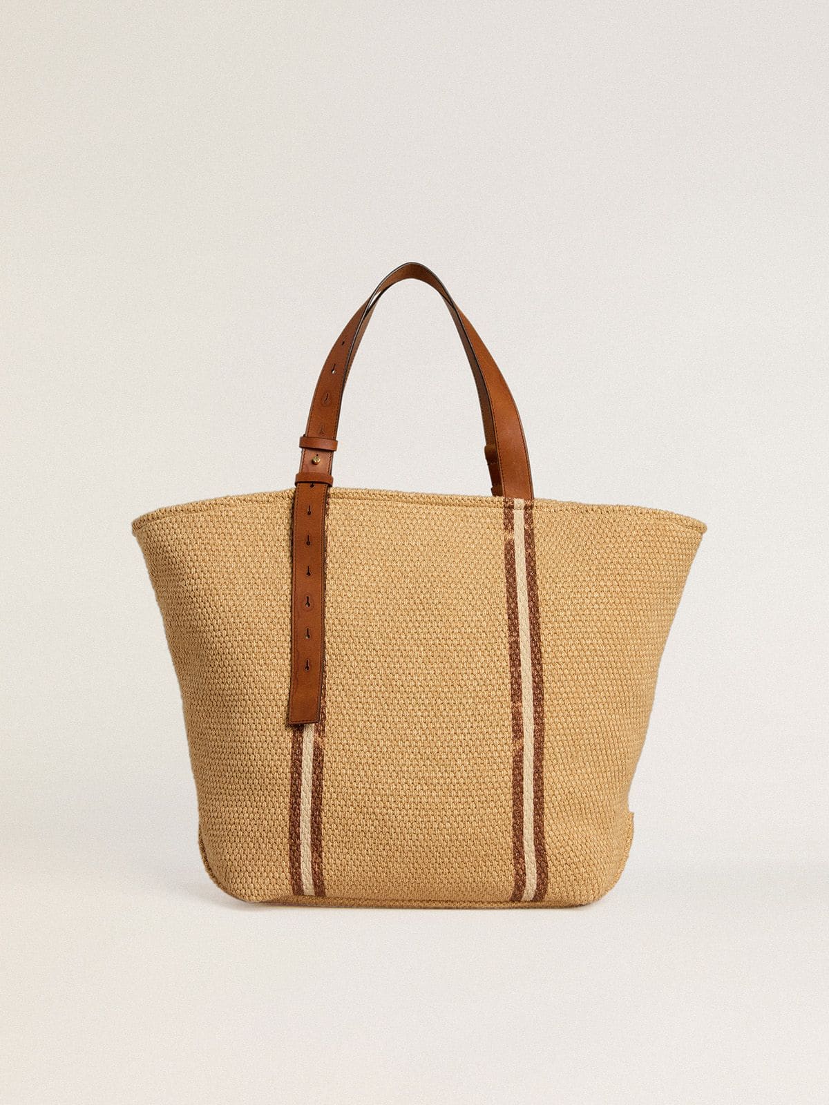 Golden Goose - 24.7 tote bag in natural raffia and brown leather with gold metallic details in 