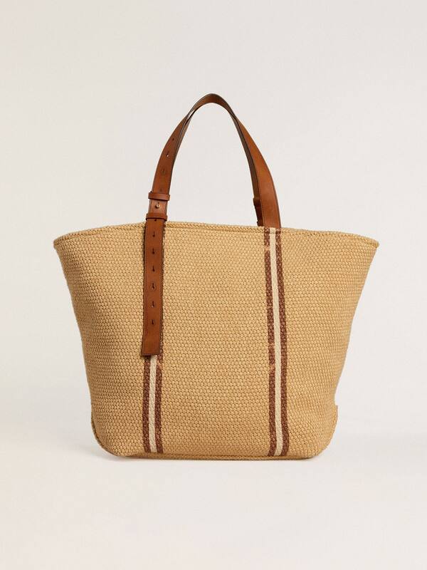 Golden Goose - 24.7 tote bag in natural raffia and brown leather with gold metallic details in 