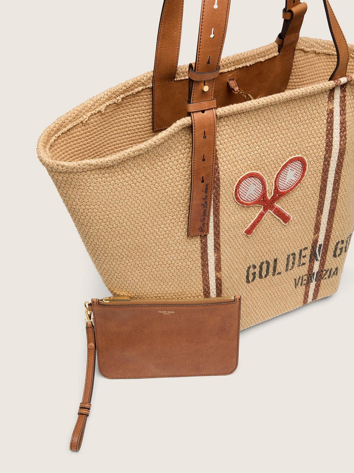 Golden Goose - 24.7 tote in natural raffia and brown leather with gold metal details in 