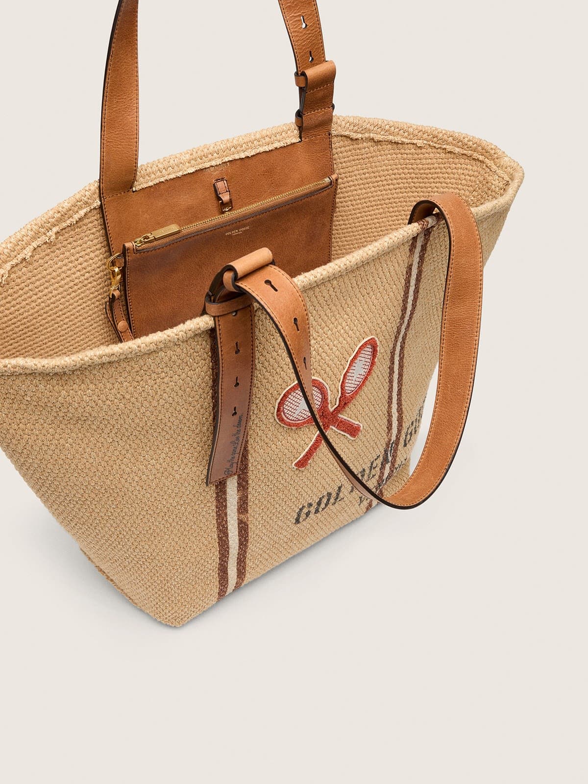 Golden Goose - 24.7 tote in natural raffia and brown leather with gold metal details in 