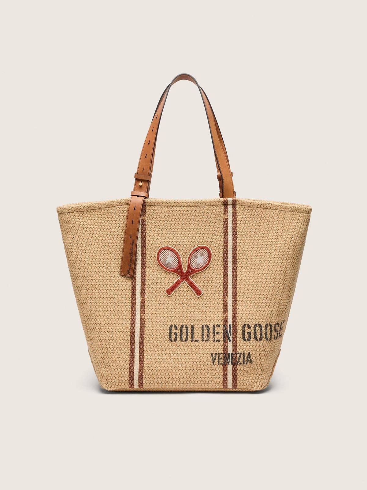 Golden Goose - 24.7 tote in natural raffia and brown leather with gold metal details in 