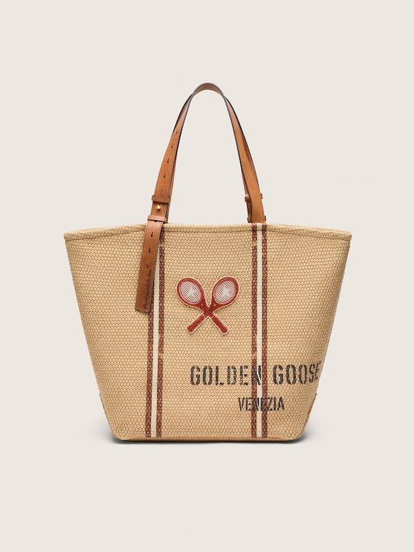 Golden Goose - 24.7 tote in natural raffia and brown leather with gold metal details in 