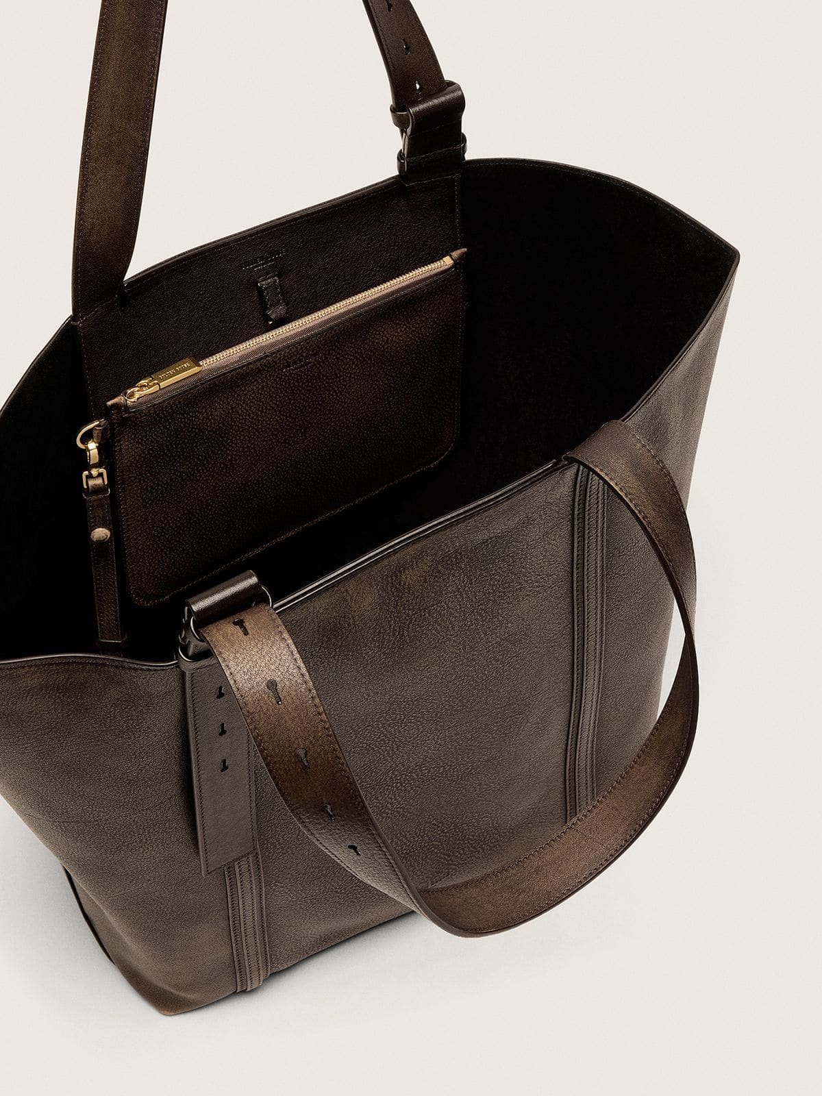 Golden Goose - 24/7 East West Bag in dark brown distressed leather in 