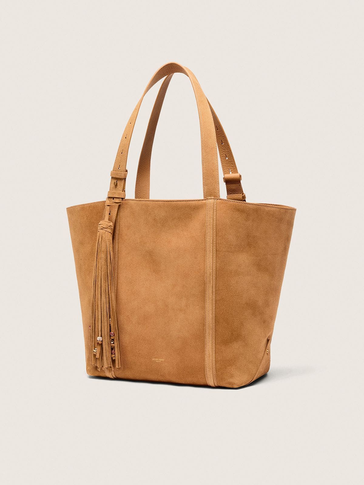 24/7 Bag East West en daim camel avec franges