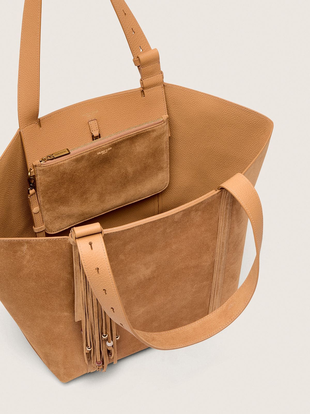 Golden Goose - 24/7 Bag East West en daim camel avec franges in 