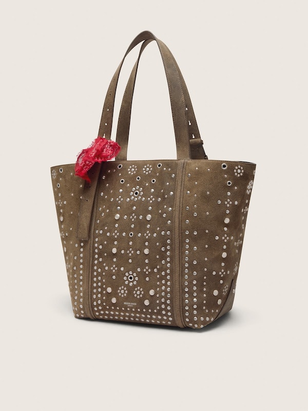 Golden Goose - 24/7 Bag EW Regular in military-green suede with silver studs and eyelets in 