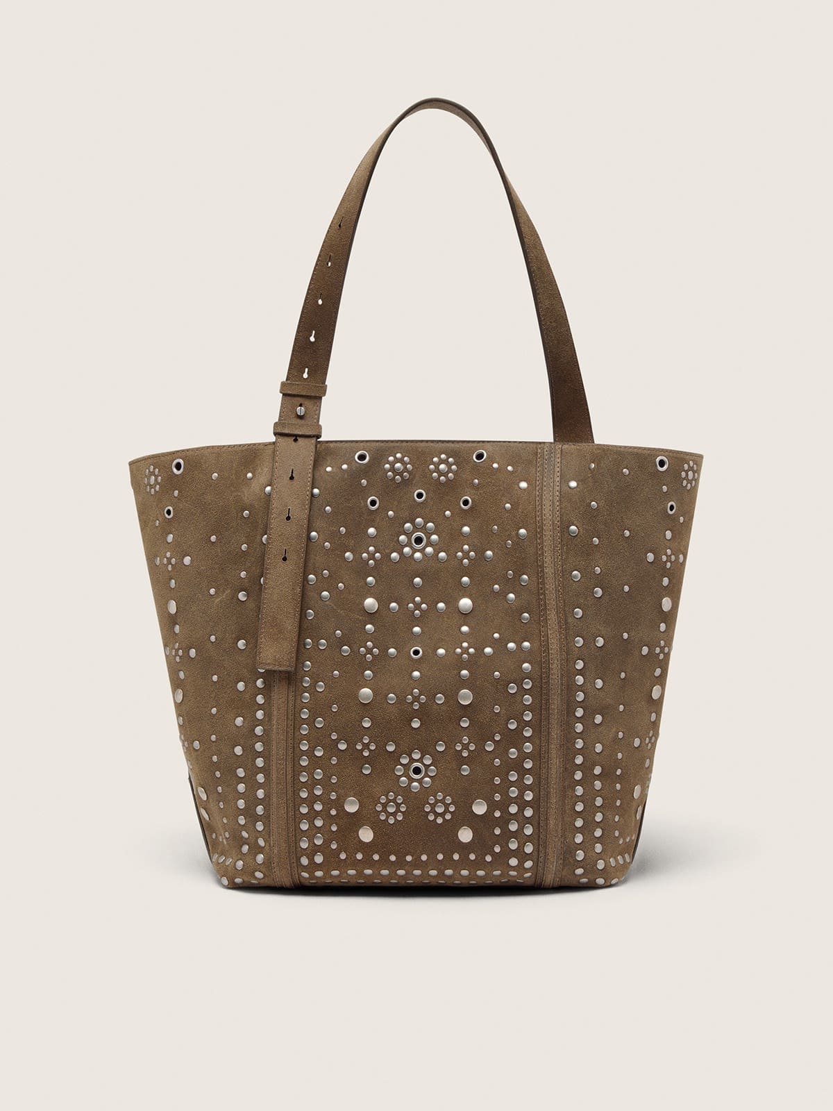 Golden Goose - 24/7 Bag EW Regular in pelle scamosciata verde militare con borchie e occhielli argento in 