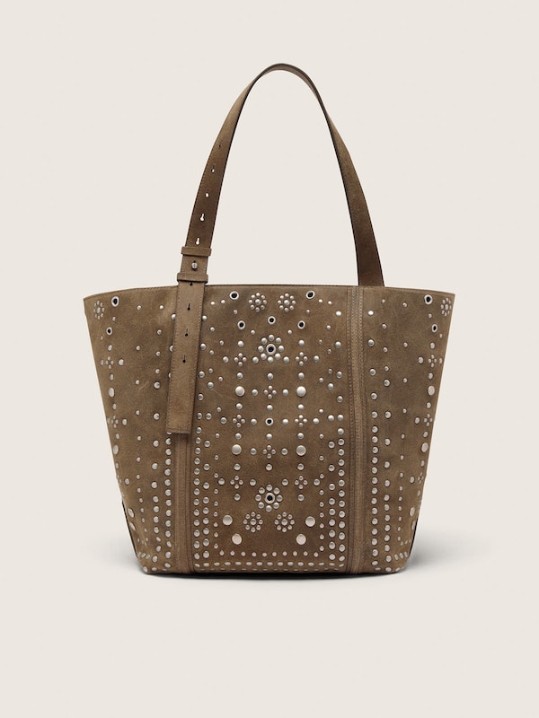 Golden Goose - 24/7 Bag EW Regular in military-green suede with silver studs and eyelets in 