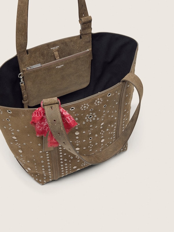 Golden Goose - 24/7 Bag EW Regular in military-green suede with silver studs and eyelets in 