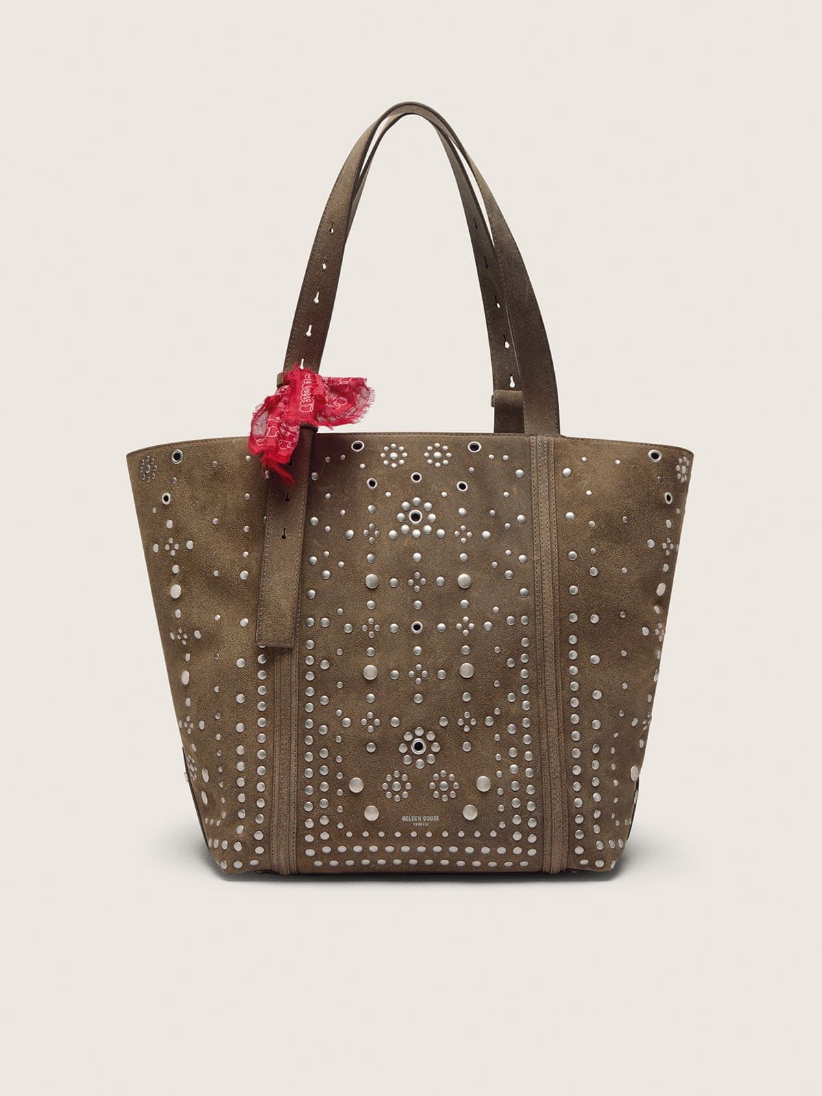 Golden Goose - 24/7 Bag EW Regular in pelle scamosciata verde militare con borchie e occhielli argento in 